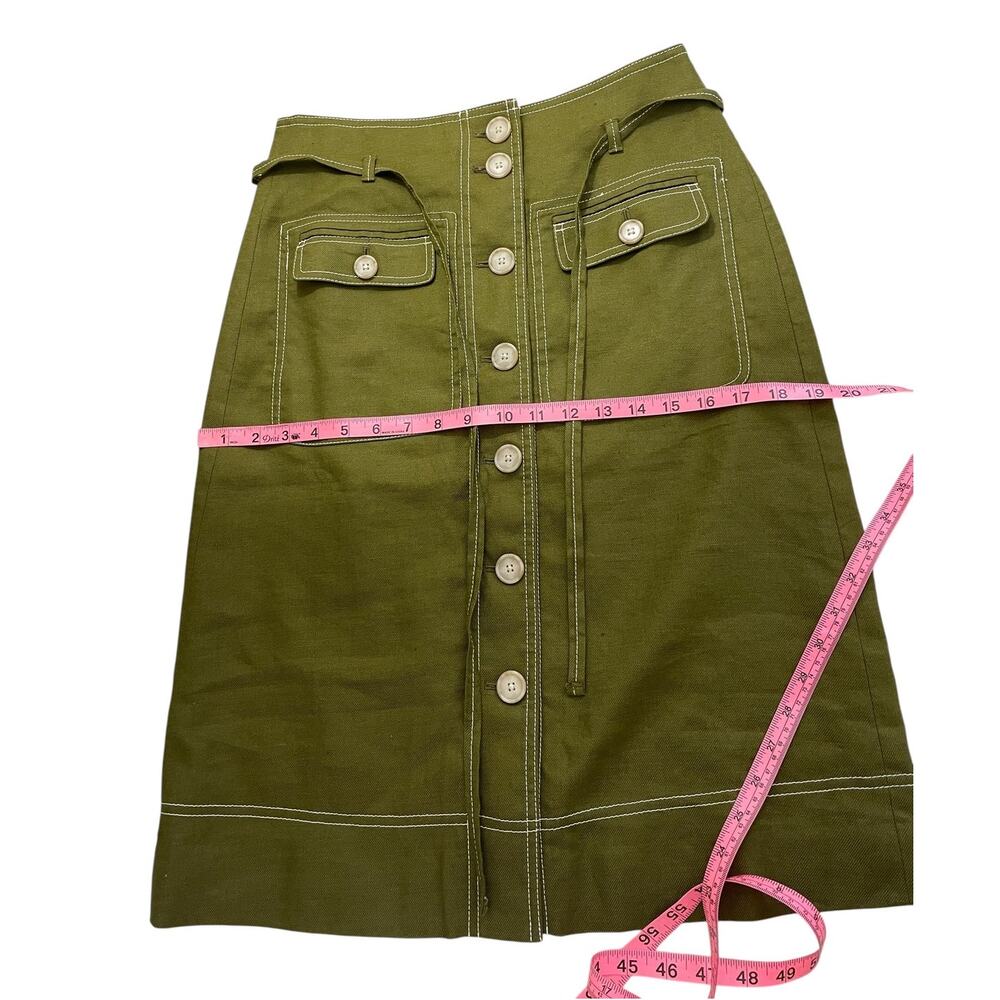 J.Crew Linen Blend Button Front A-Line Skirt Green Sz 6T Classic Preppy Chic - Picture 8 of 13